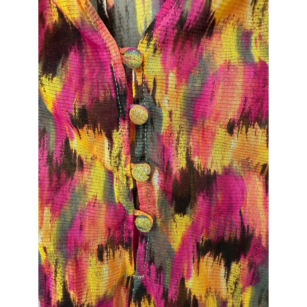 Alfani 3X blouse vibrant abstract floral ikat yellow orange pink 3/4 sleeve - Picture 6 of 6